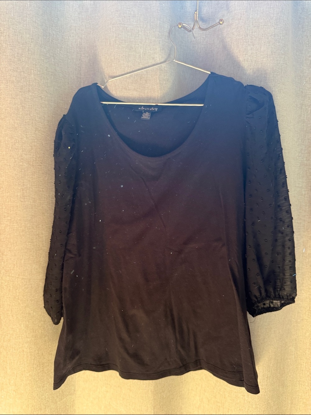 Maison Jules Black Puff-Sleeve Long Sleeve Top